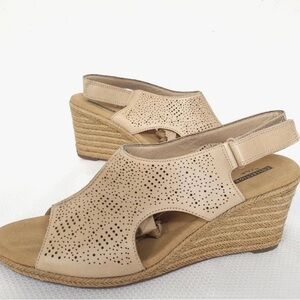 Clarks Beige Perforated Wedge Sandals